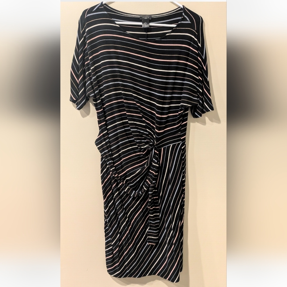 Ann Taylor Black and White/Pink Striped Midi Dress ~ Sz PL
